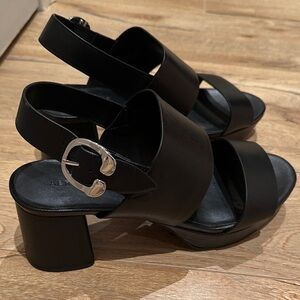 AEROSOLES “camera” Black Leather Slingback Block Heel Sandals